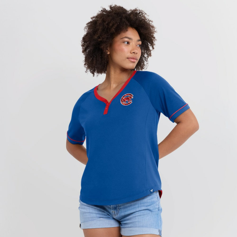 Chicago Cubs Fanatics Women's League Diva Star Raglan V-Neck T-Shirt - Royal - Fanatics Lifestyle