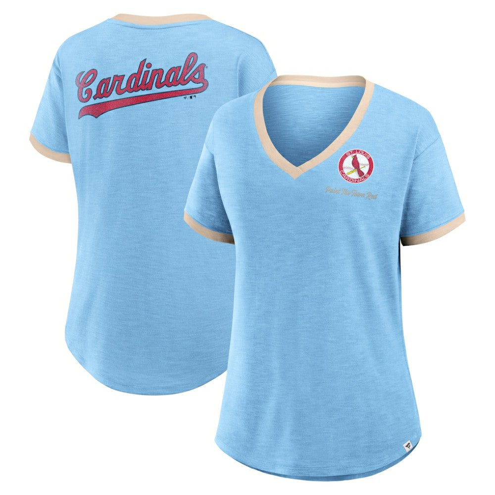 St. Louis Cardinals Fanatics Women's Binge Worthy Stadium Slub V-Neck T-Shirt - Light Blue - Fanatics Discount