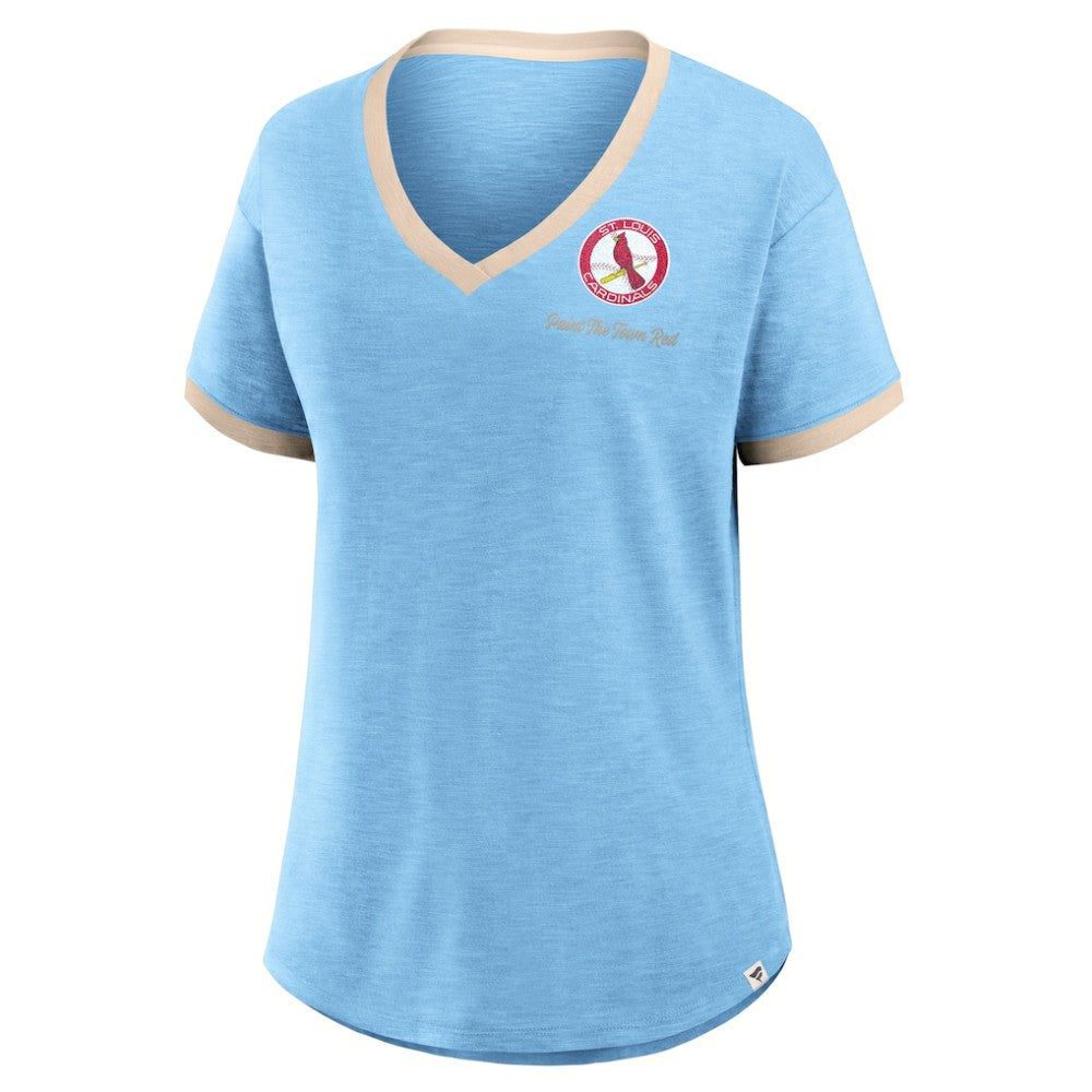 St. Louis Cardinals Fanatics Women's Binge Worthy Stadium Slub V-Neck T-Shirt - Light Blue - Fanatics Discount