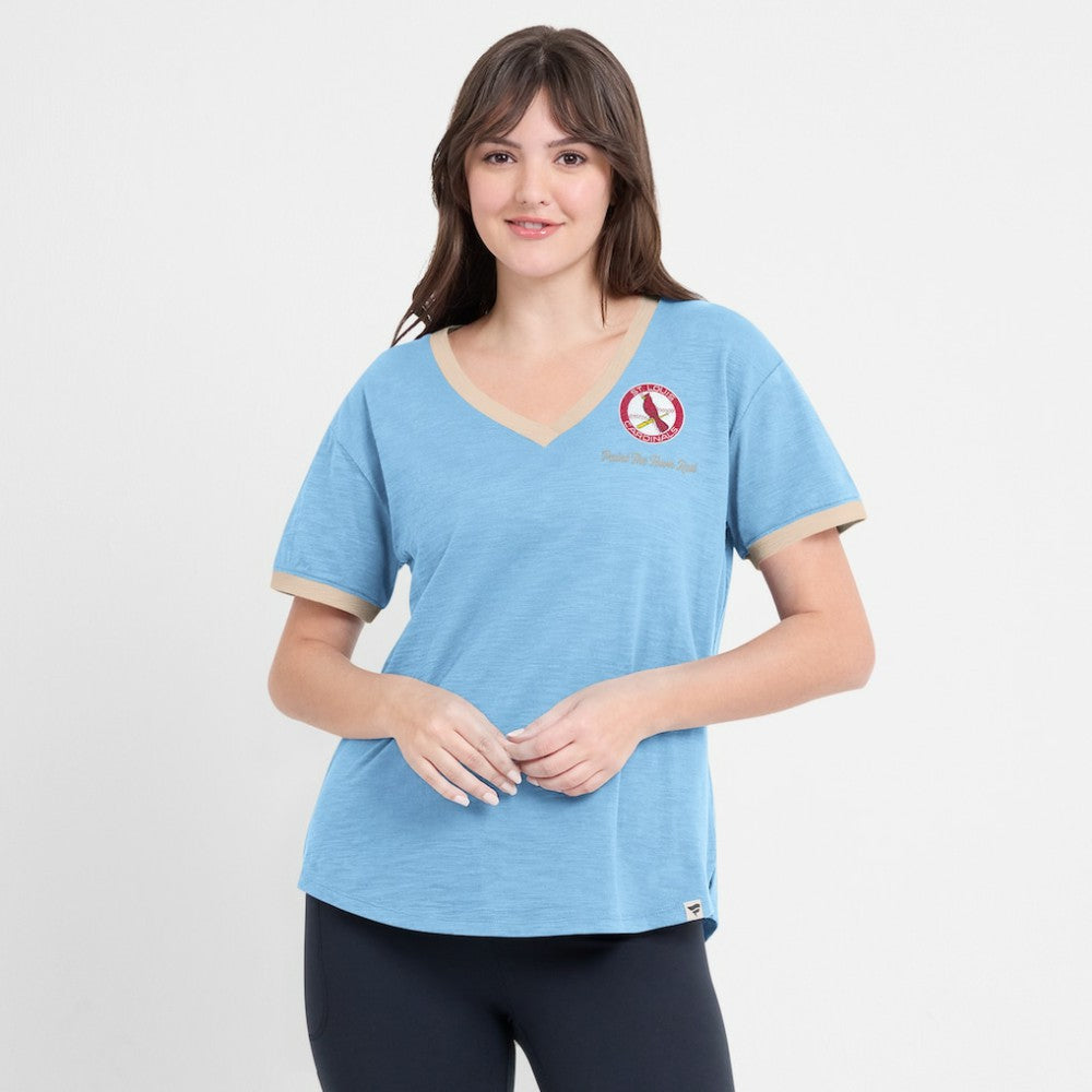 St. Louis Cardinals Fanatics Women's Binge Worthy Stadium Slub V-Neck T-Shirt - Light Blue - Fanatics Discount