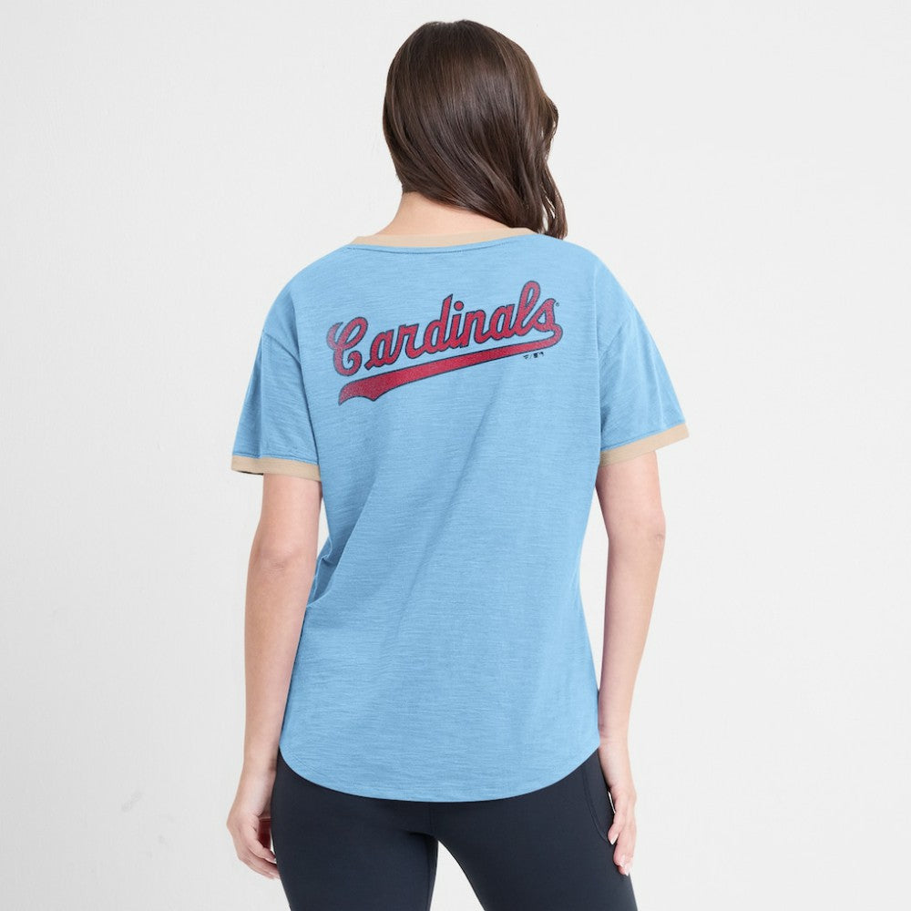 St. Louis Cardinals Fanatics Women's Binge Worthy Stadium Slub V-Neck T-Shirt - Light Blue - Fanatics Discount
