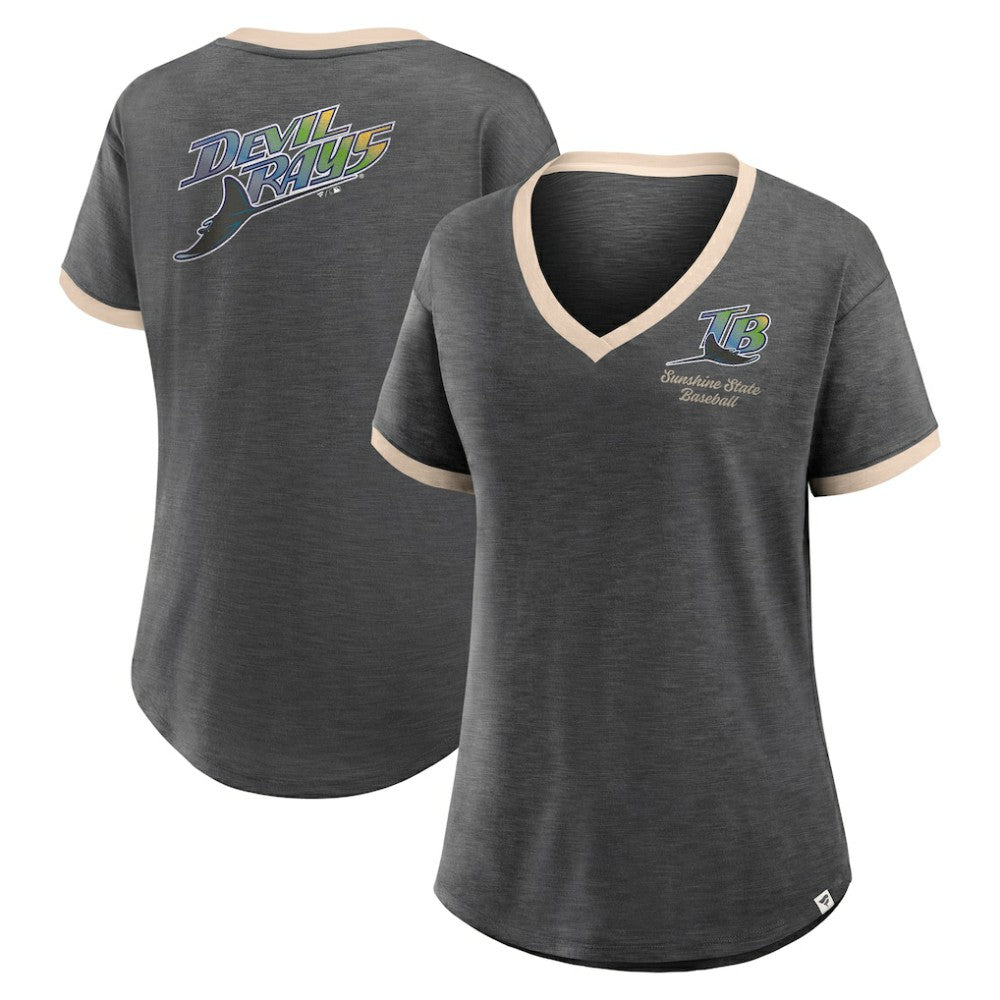 Tampa Bay Rays Fanatics Women's Binge Worthy Stadium Slub V-Neck T-Shirt - Black - Fanatics Discount