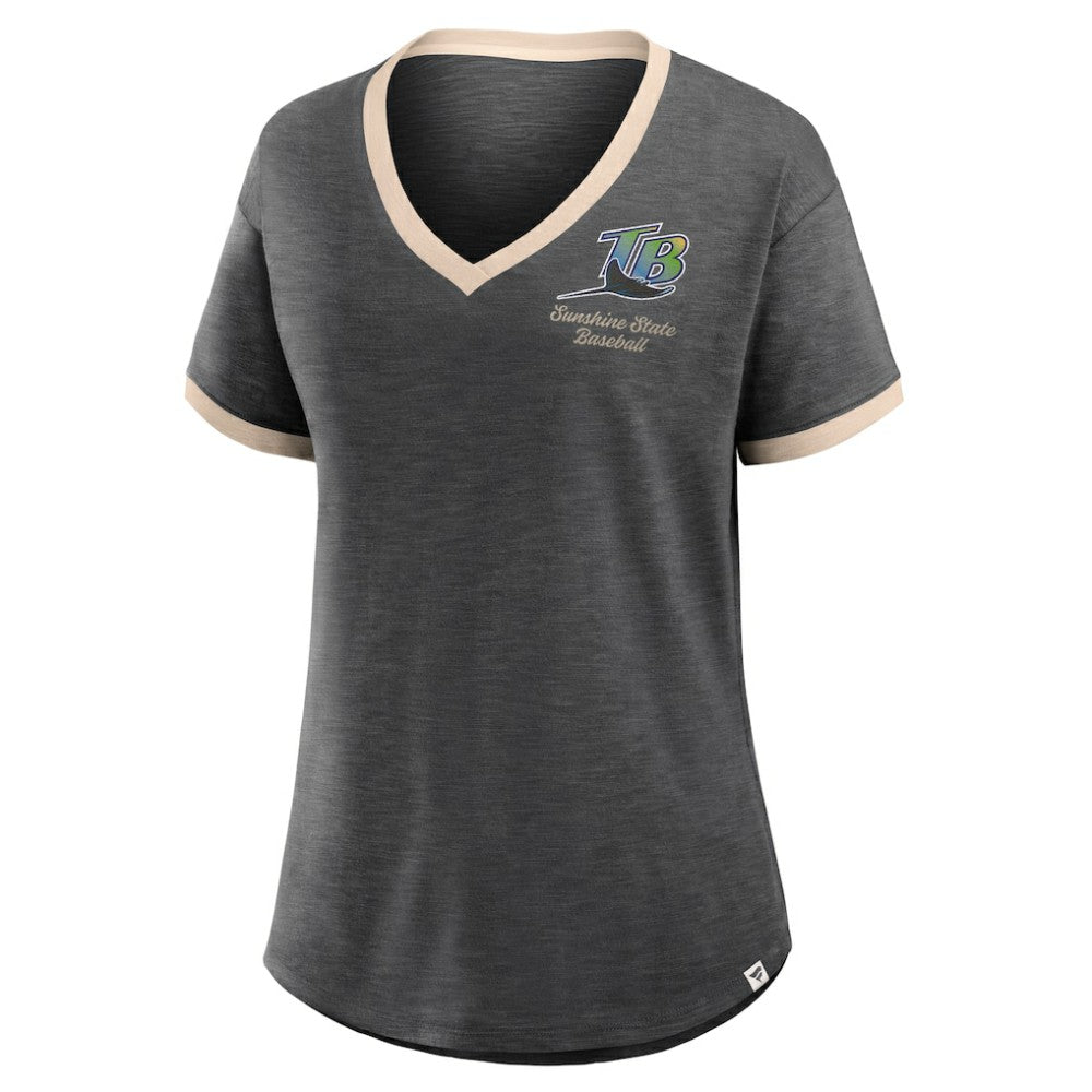 Tampa Bay Rays Fanatics Women's Binge Worthy Stadium Slub V-Neck T-Shirt - Black - Fanatics Discount