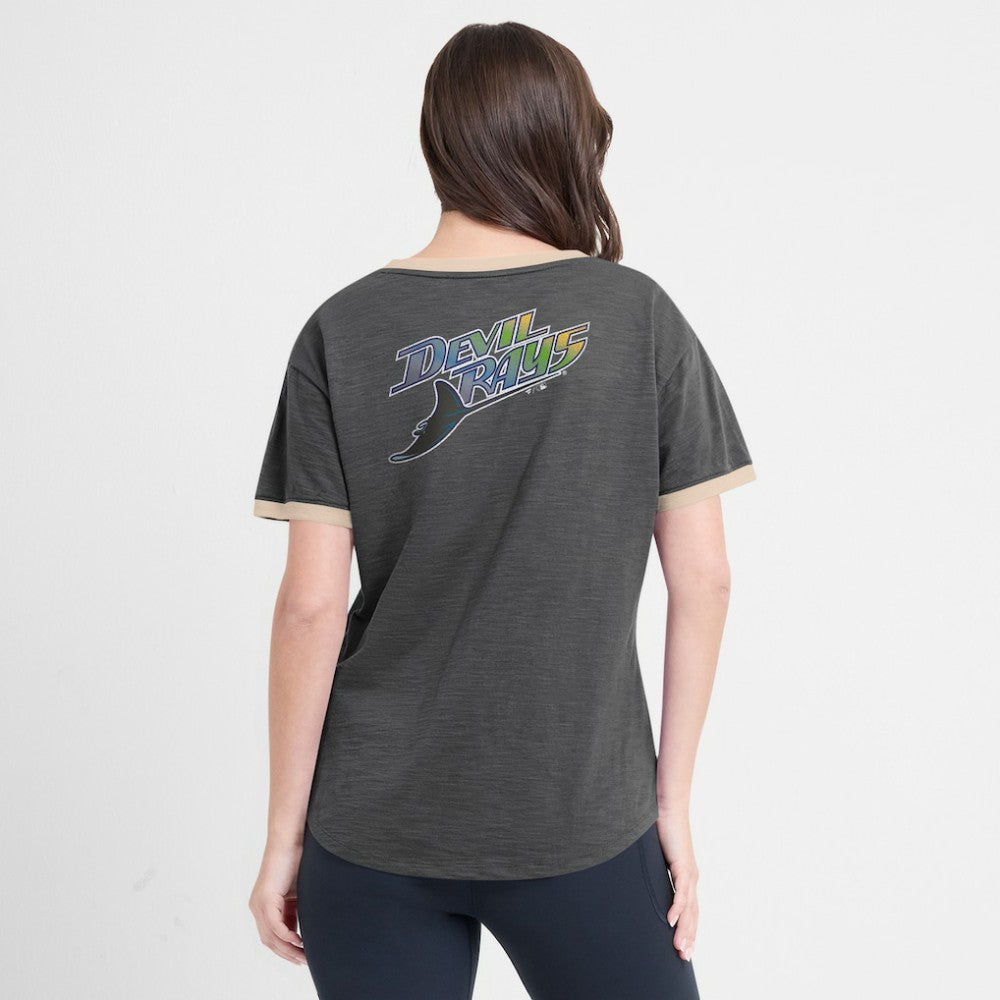 Tampa Bay Rays Fanatics Women's Binge Worthy Stadium Slub V-Neck T-Shirt - Black - Fanatics Discount