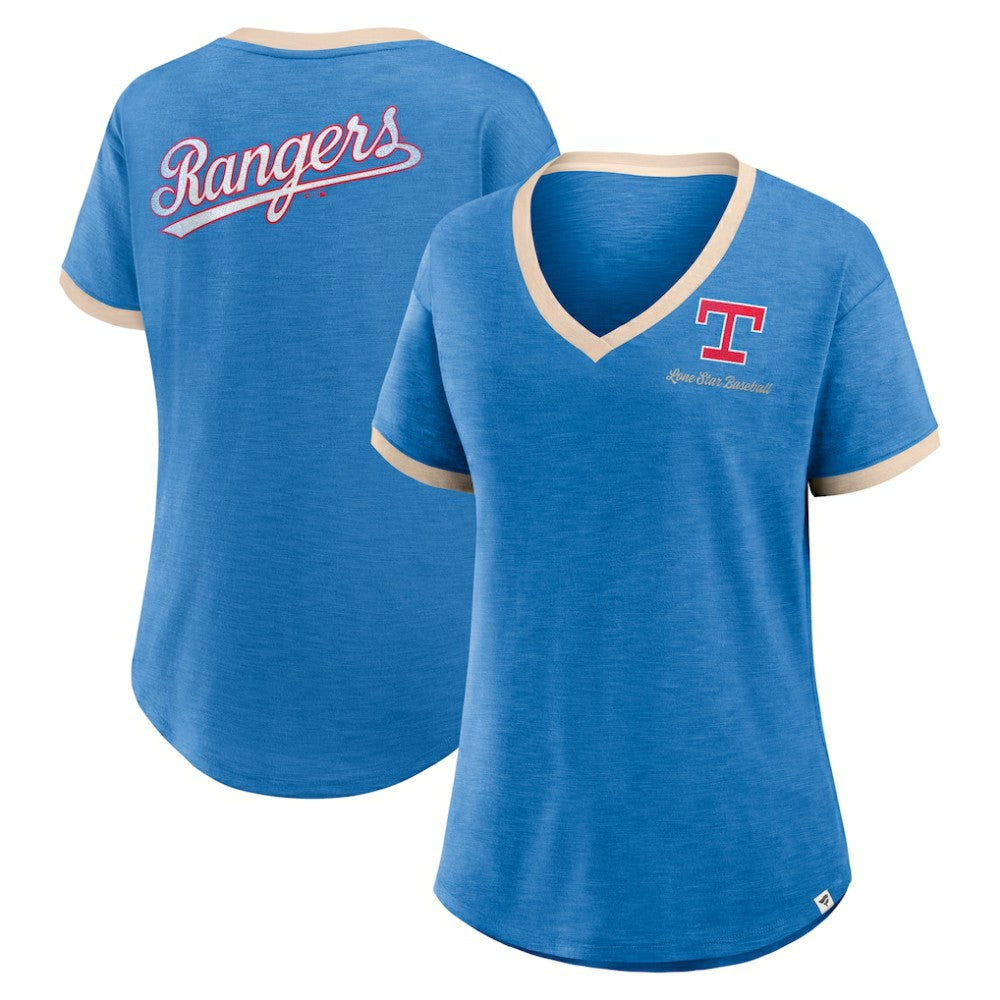 Texas Rangers Fanatics Women's Binge Worthy Stadium Slub V-Neck T-Shirt - Royal - Fanatics Sale