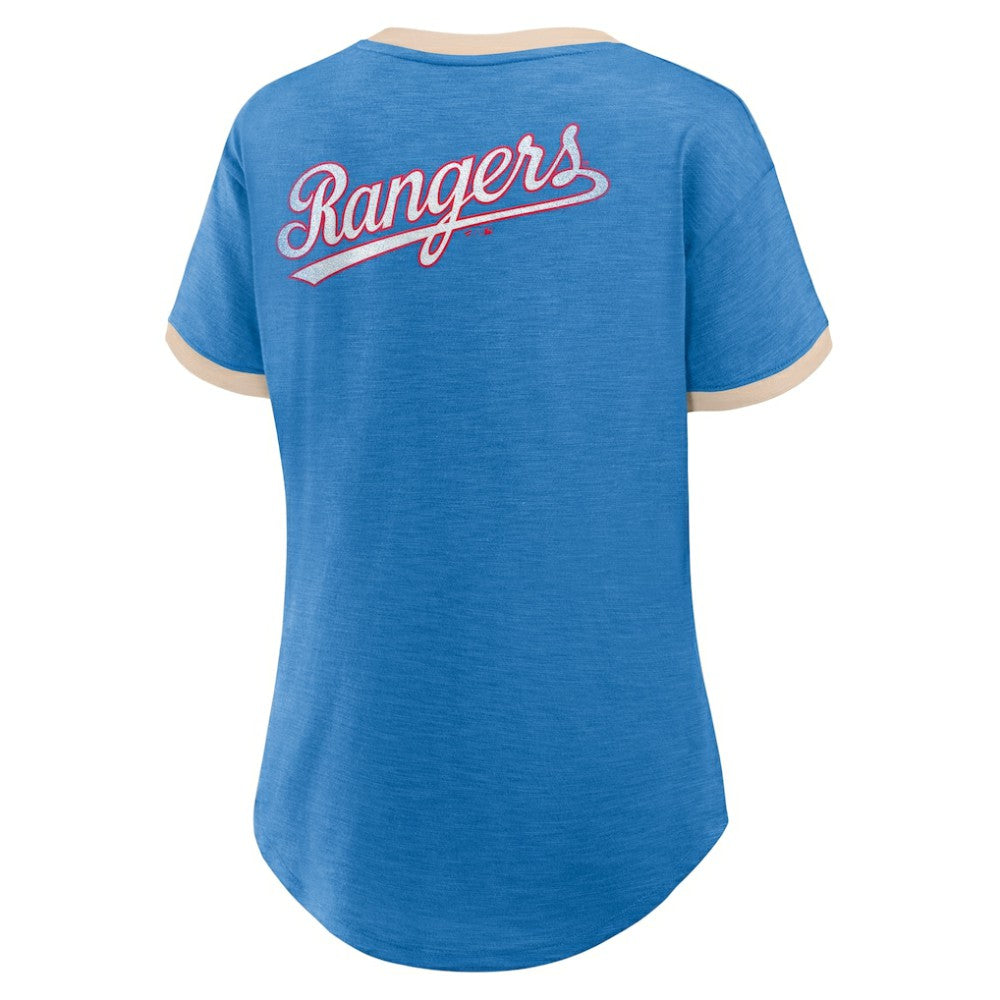 Texas Rangers Fanatics Women's Binge Worthy Stadium Slub V-Neck T-Shirt - Royal - Fanatics Sale