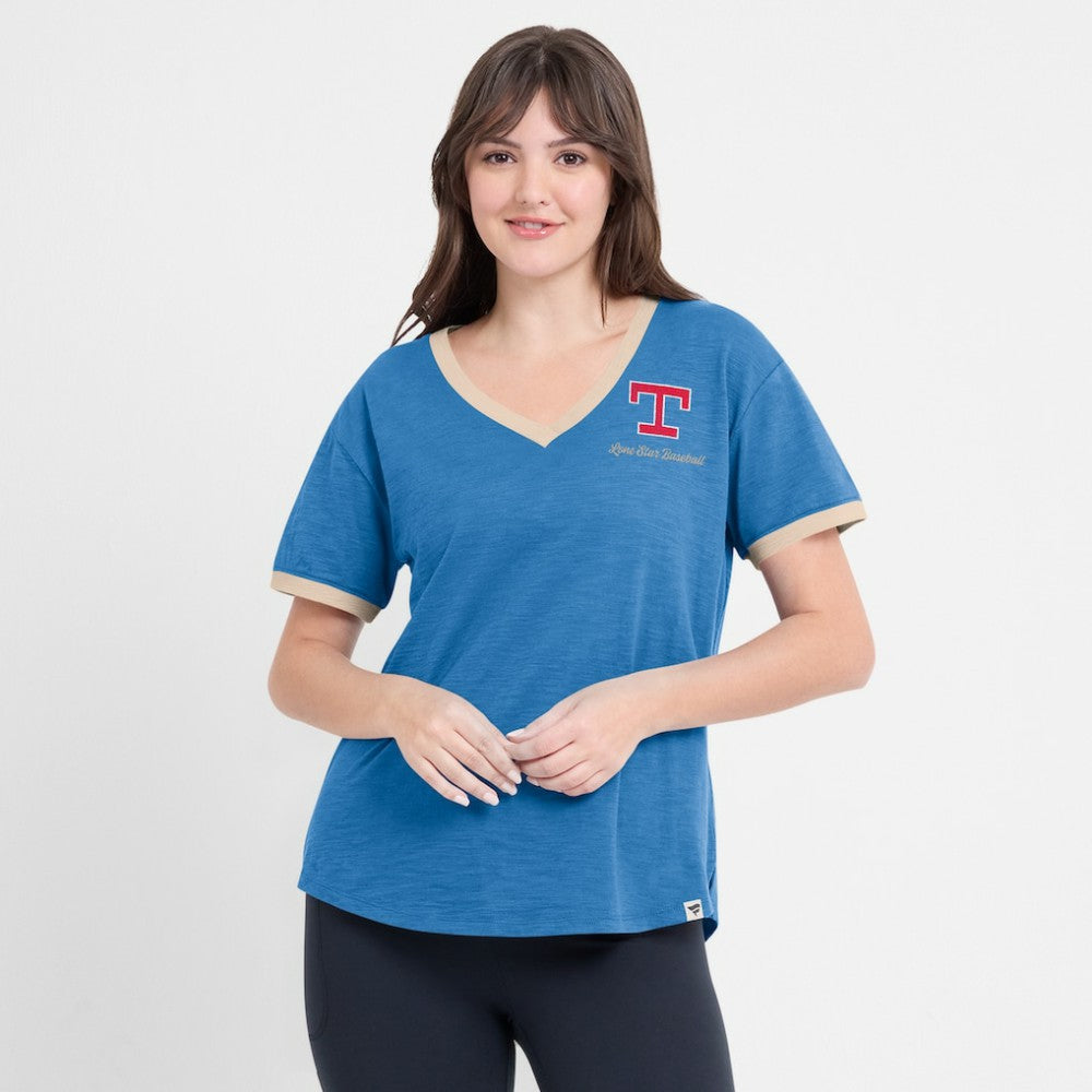 Texas Rangers Fanatics Women's Binge Worthy Stadium Slub V-Neck T-Shirt - Royal - Fanatics Sale
