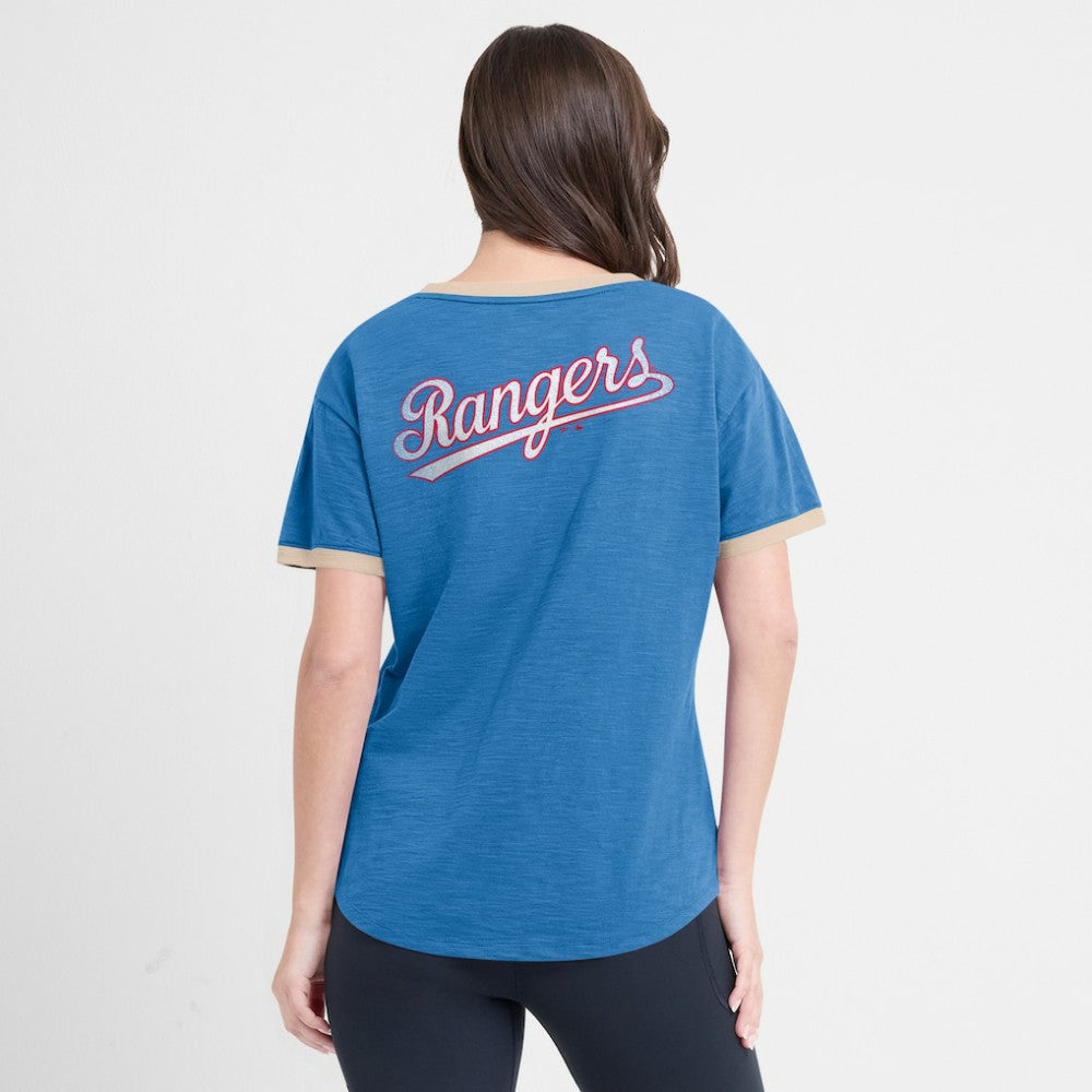 Texas Rangers Fanatics Women's Binge Worthy Stadium Slub V-Neck T-Shirt - Royal - Fanatics Sale