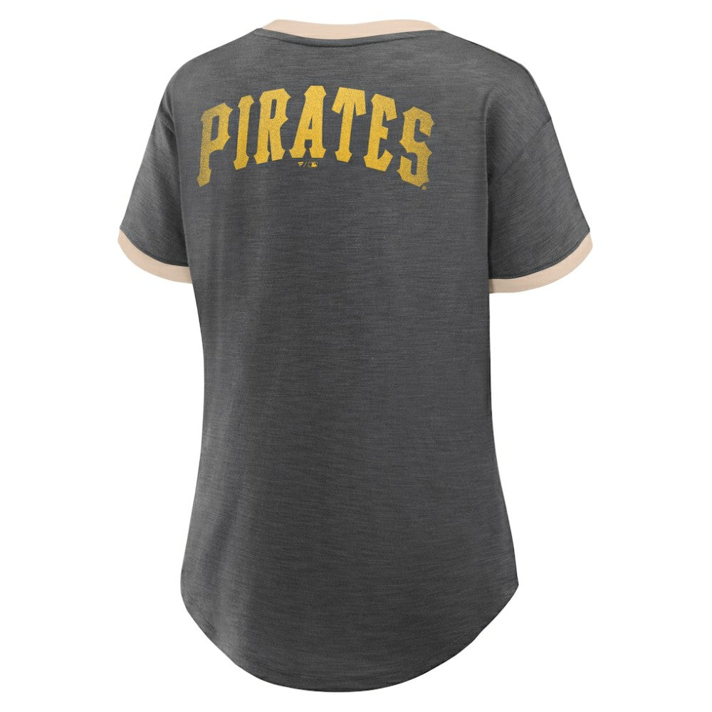Pittsburgh Pirates Fanatics Women's Binge Worthy Stadium Slub V-Neck T-Shirt - Black - Fanatics Sale