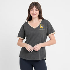 Pittsburgh Pirates Fanatics Women's Binge Worthy Stadium Slub V-Neck T-Shirt - Black - Fanatics Sale