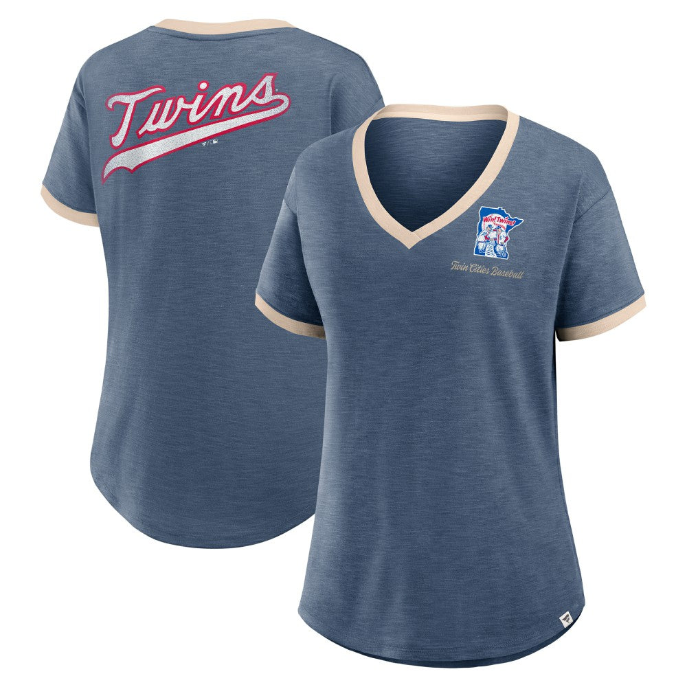 Minnesota Twins Fanatics Women's Binge Worthy Stadium Slub V-Neck T-Shirt - Navy - Fanatics Discount