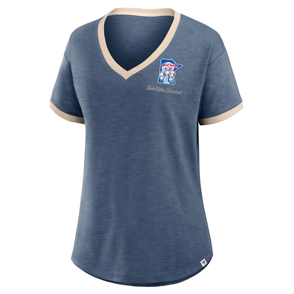 Minnesota Twins Fanatics Women's Binge Worthy Stadium Slub V-Neck T-Shirt - Navy - Fanatics Discount