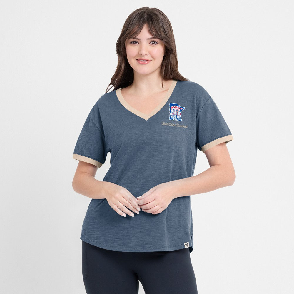 Minnesota Twins Fanatics Women's Binge Worthy Stadium Slub V-Neck T-Shirt - Navy - Fanatics Discount