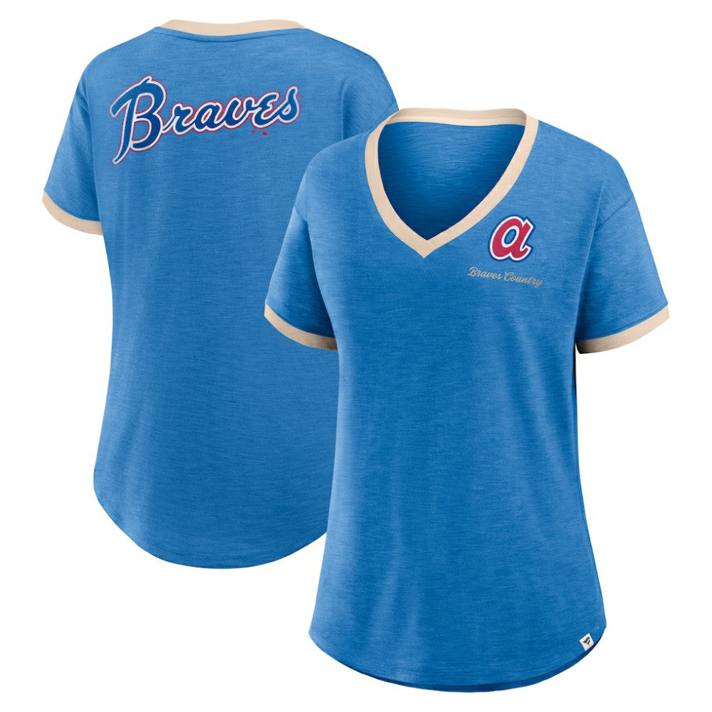 Atlanta Braves Fanatics Women's Binge Worthy Stadium Slub V-Neck T-Shirt - Royal - Fanatics Sale
