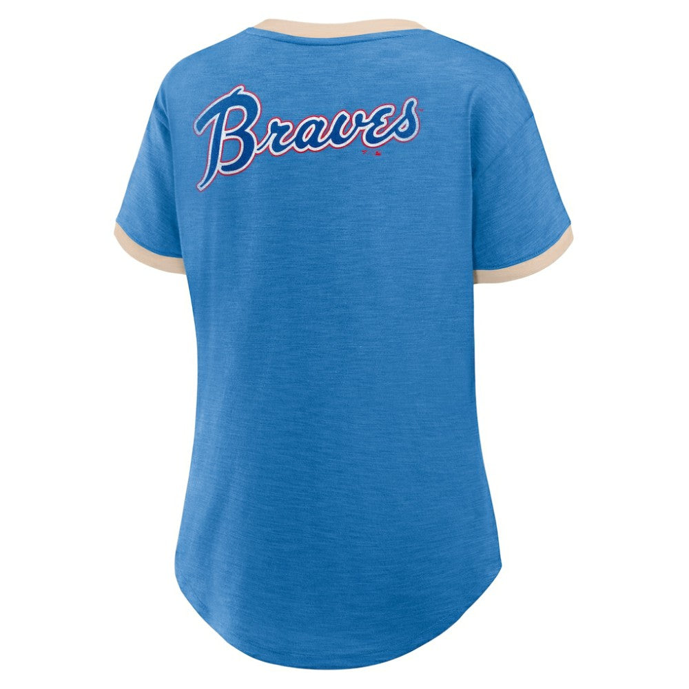 Atlanta Braves Fanatics Women's Binge Worthy Stadium Slub V-Neck T-Shirt - Royal - Fanatics Sale
