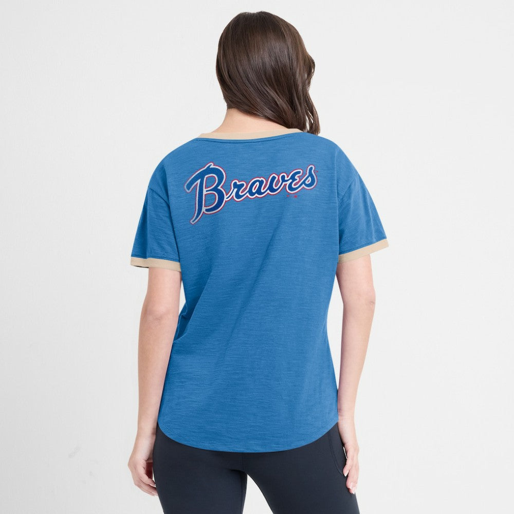 Atlanta Braves Fanatics Women's Binge Worthy Stadium Slub V-Neck T-Shirt - Royal - Fanatics Sale