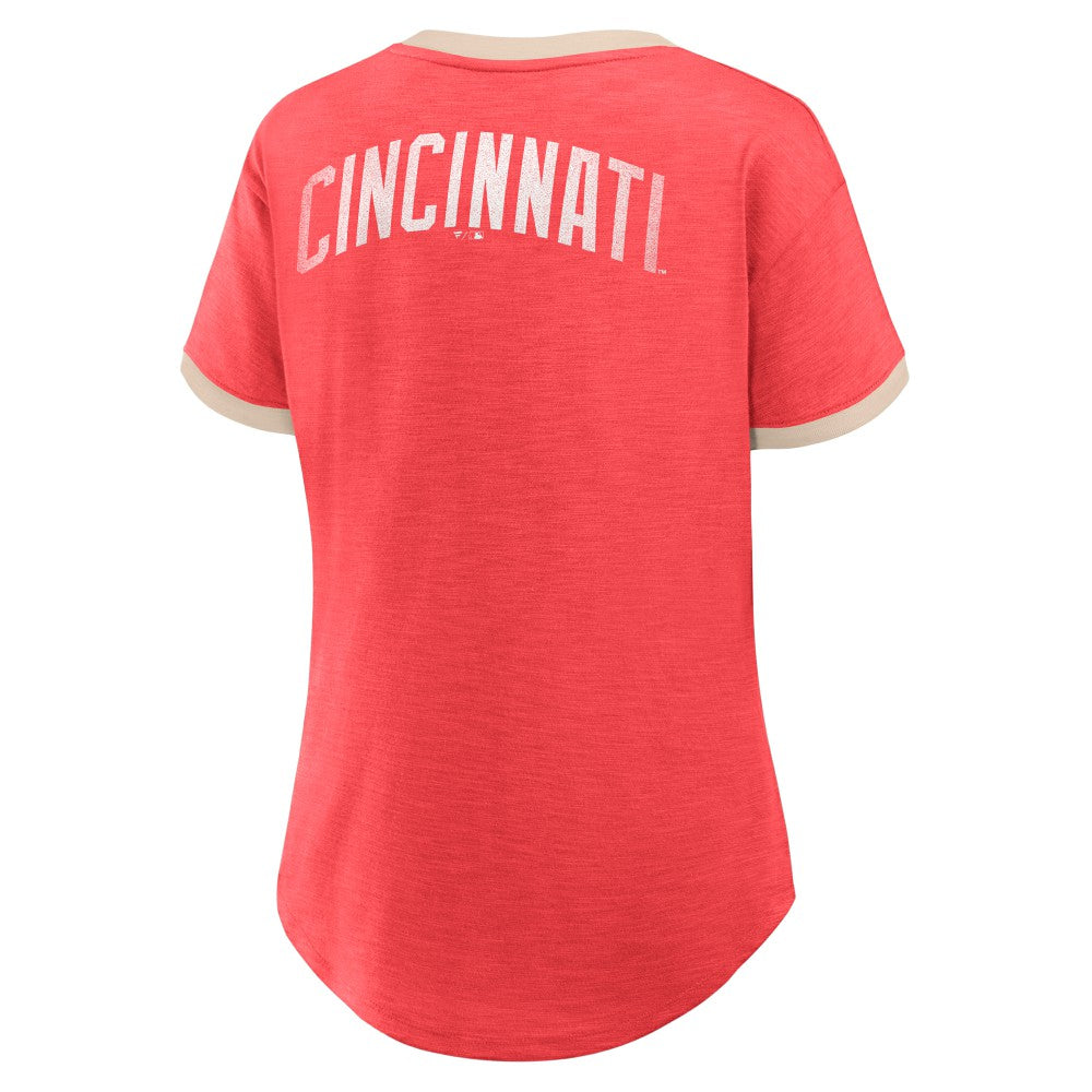 Cincinnati Reds Fanatics Women's Binge Worthy Stadium Slub V-Neck T-Shirt - Red - Fanatics Sale