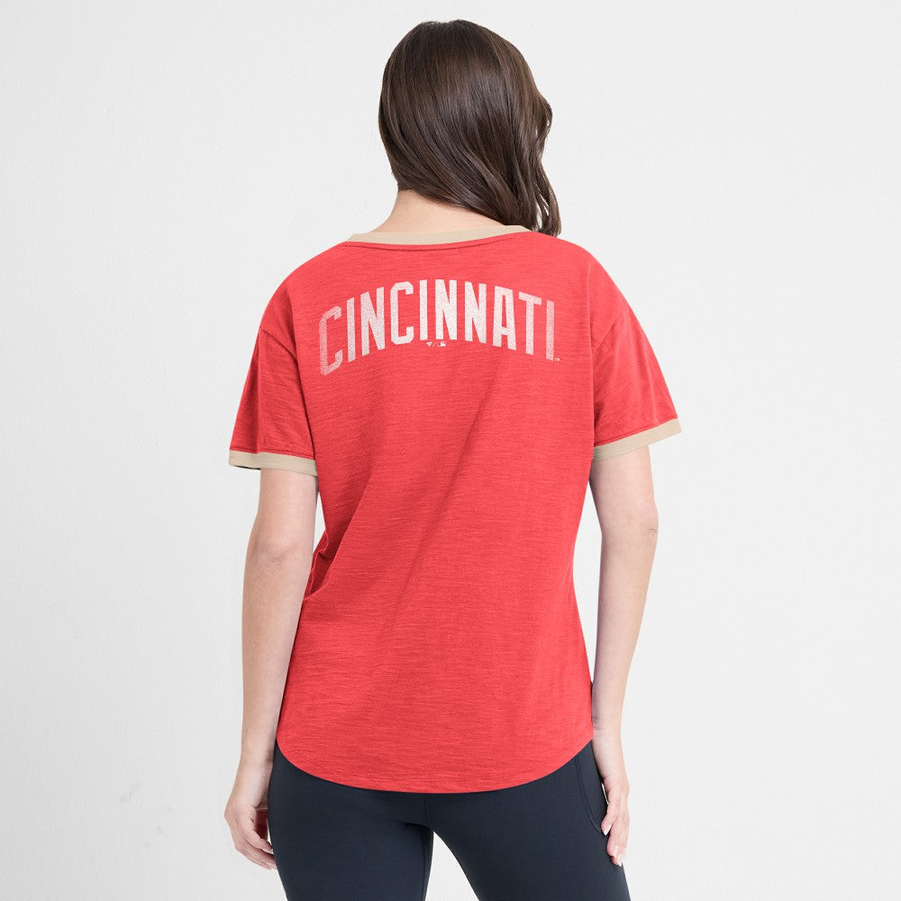 Cincinnati Reds Fanatics Women's Binge Worthy Stadium Slub V-Neck T-Shirt - Red - Fanatics Sale