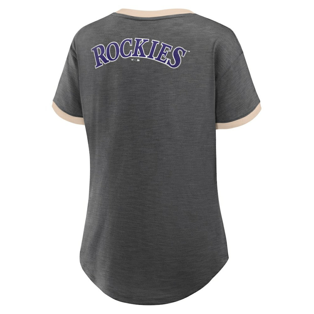 Colorado Rockies Fanatics Women's Binge Worthy Stadium Slub V-Neck T-Shirt - Black - Fanatics Online