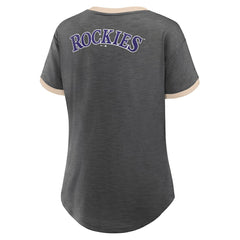 Colorado Rockies Fanatics Women's Binge Worthy Stadium Slub V-Neck T-Shirt - Black - Fanatics Online