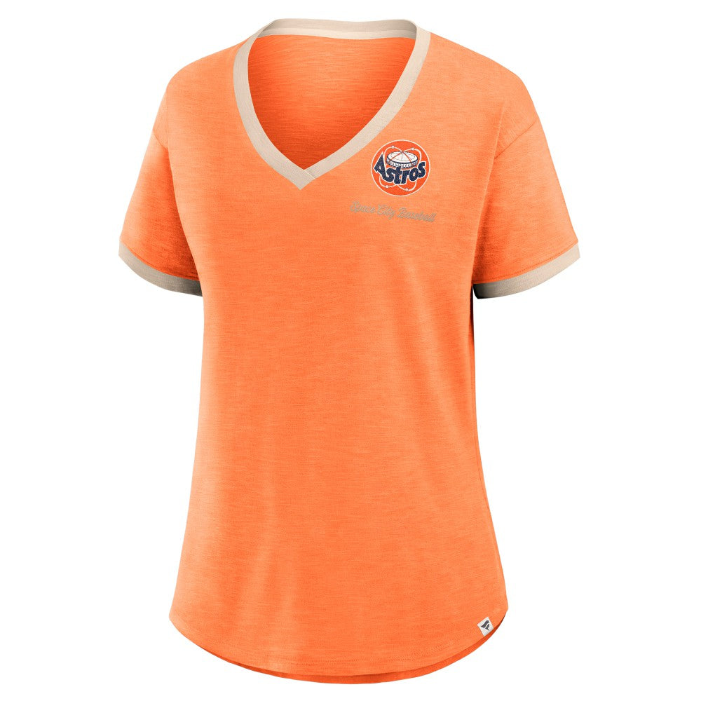 Houston Astros Fanatics Women's Binge Worthy Stadium Slub V-Neck T-Shirt - Orange - Fanatics Online