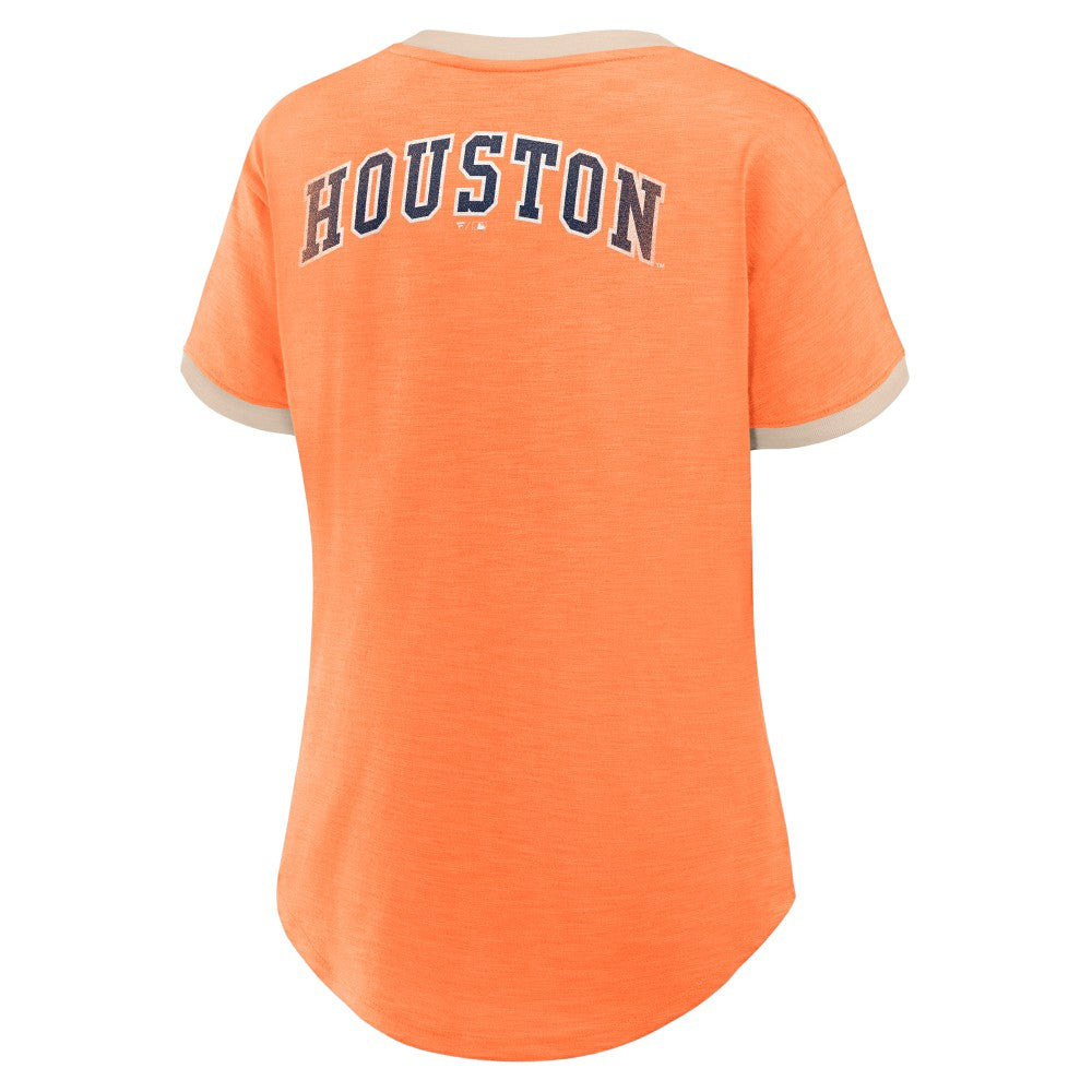 Houston Astros Fanatics Women's Binge Worthy Stadium Slub V-Neck T-Shirt - Orange - Fanatics Online