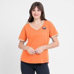 Houston Astros Fanatics Women's Binge Worthy Stadium Slub V-Neck T-Shirt - Orange - Fanatics Online