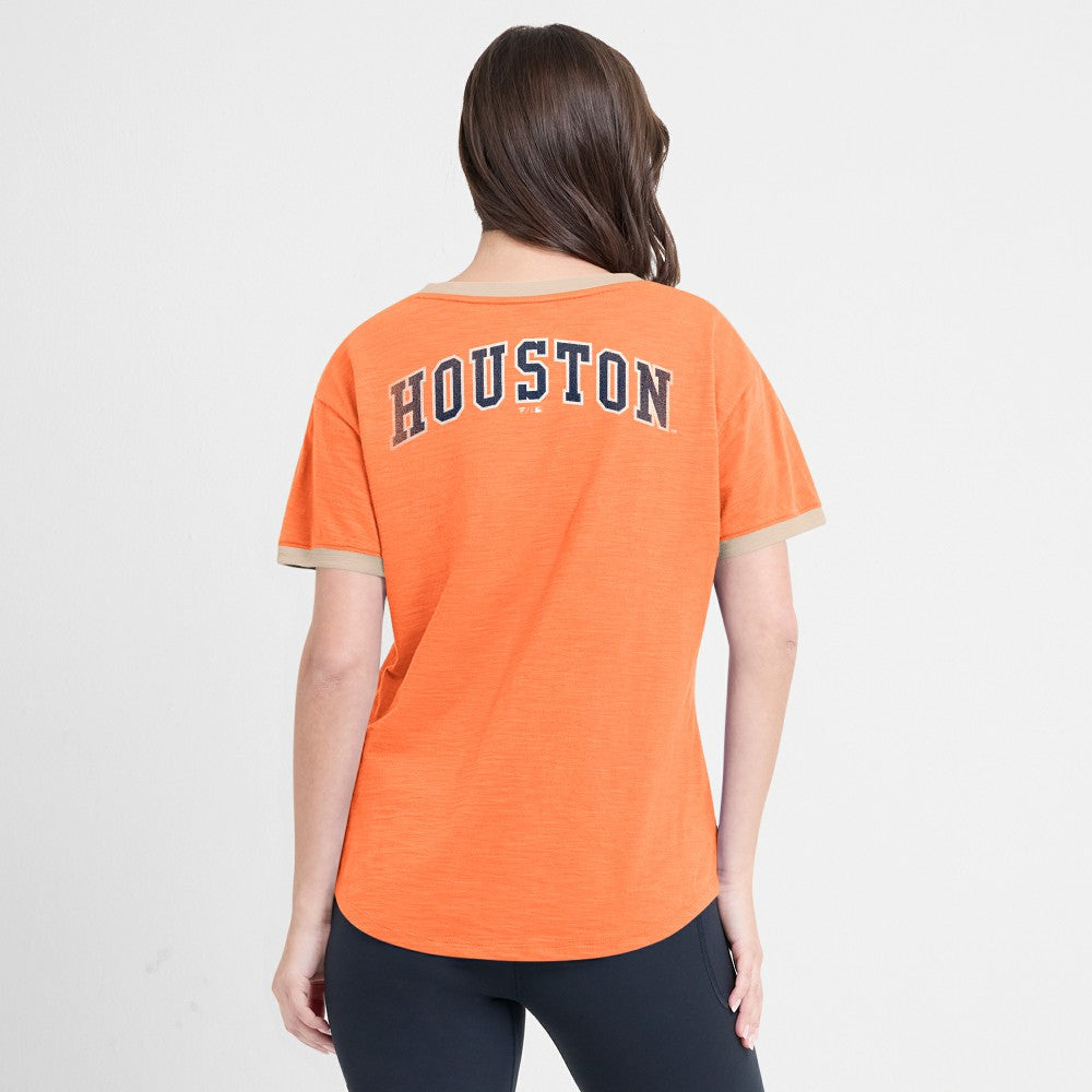 Houston Astros Fanatics Women's Binge Worthy Stadium Slub V-Neck T-Shirt - Orange - Fanatics Online