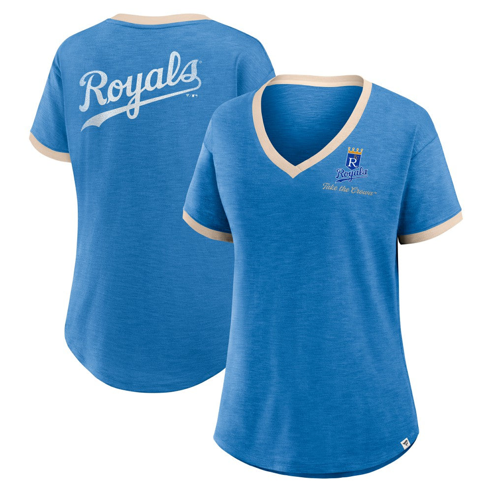 Kansas City Royals Fanatics Women's Binge Worthy Stadium Slub V-Neck T-Shirt - Royal - Fanatics Discount