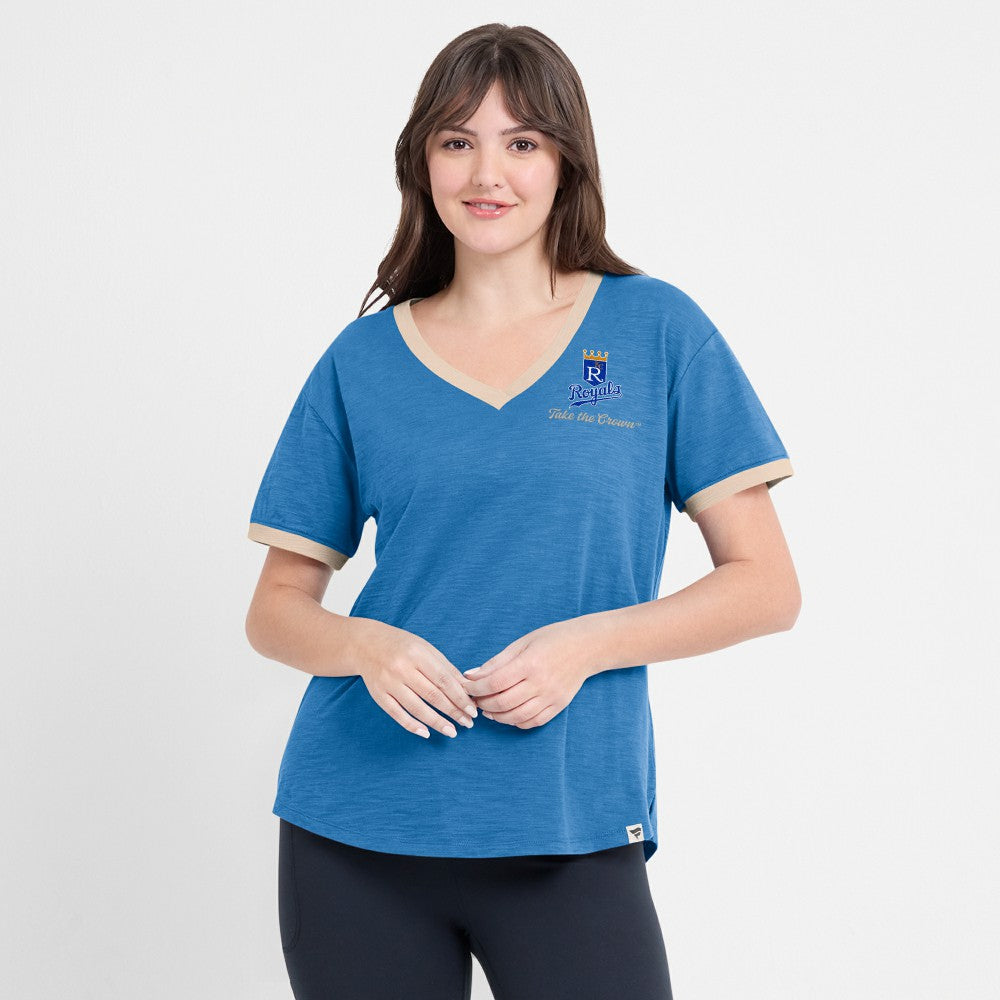 Kansas City Royals Fanatics Women's Binge Worthy Stadium Slub V-Neck T-Shirt - Royal - Fanatics Discount