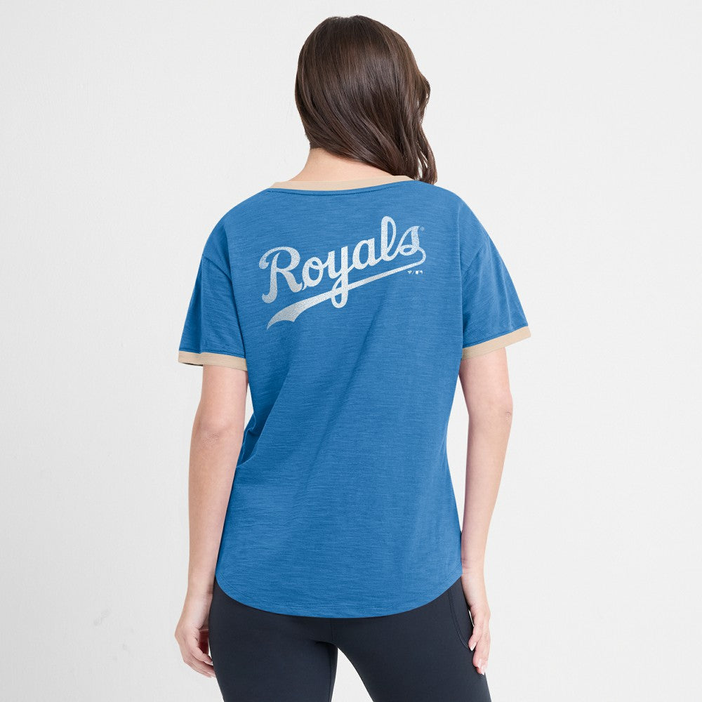 Kansas City Royals Fanatics Women's Binge Worthy Stadium Slub V-Neck T-Shirt - Royal - Fanatics Discount
