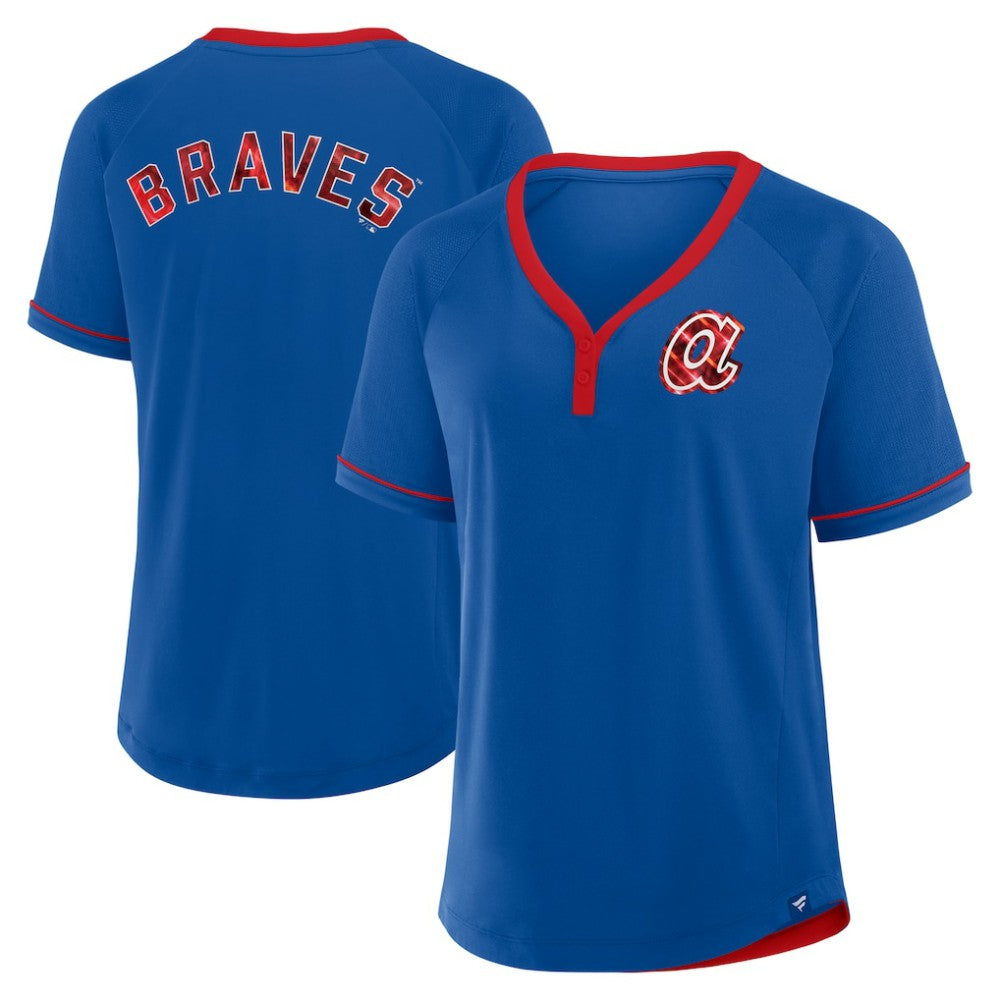 Atlanta Braves Fanatics Women's Cooperstown Collection League Diva Raglan V-Neck T-Shirt - Royal - Fanatics on Sale