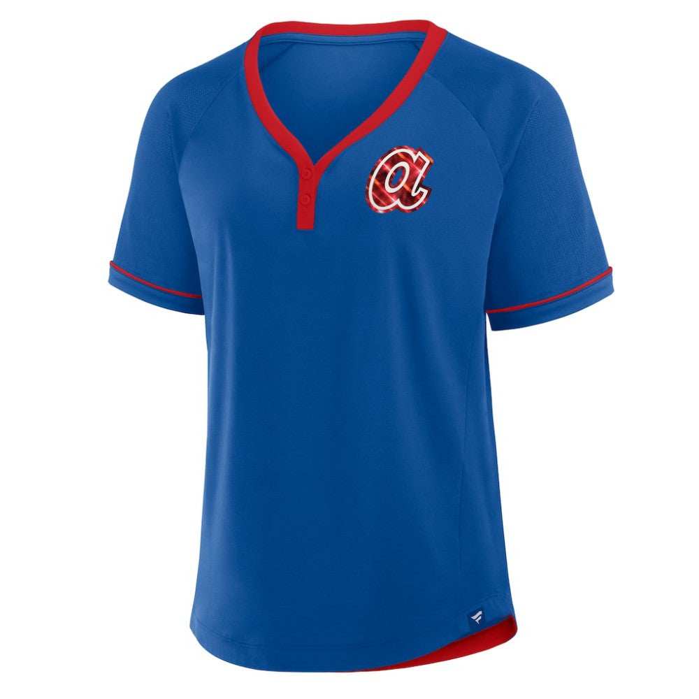 Atlanta Braves Fanatics Women's Cooperstown Collection League Diva Raglan V-Neck T-Shirt - Royal - Fanatics on Sale