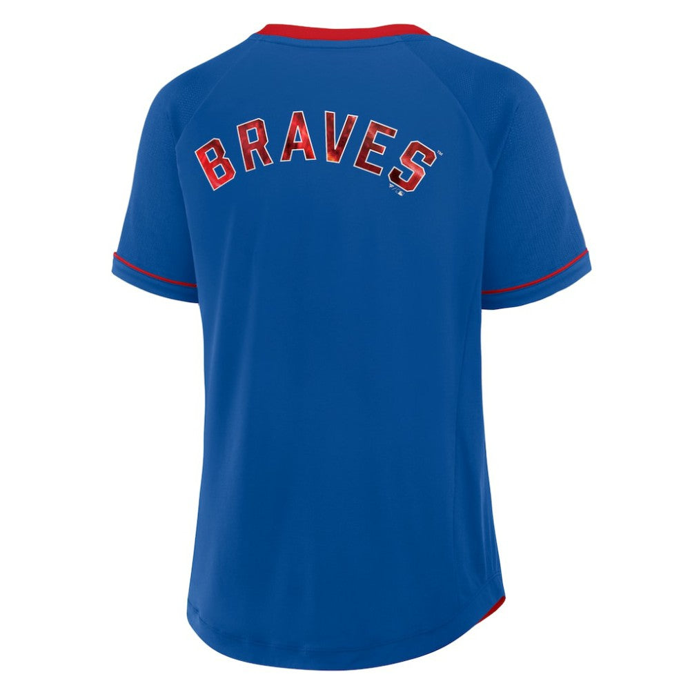 Atlanta Braves Fanatics Women's Cooperstown Collection League Diva Raglan V-Neck T-Shirt - Royal - Fanatics on Sale