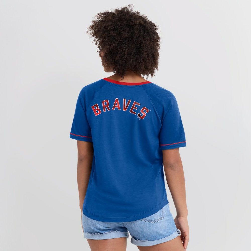Atlanta Braves Fanatics Women's Cooperstown Collection League Diva Raglan V-Neck T-Shirt - Royal - Fanatics on Sale