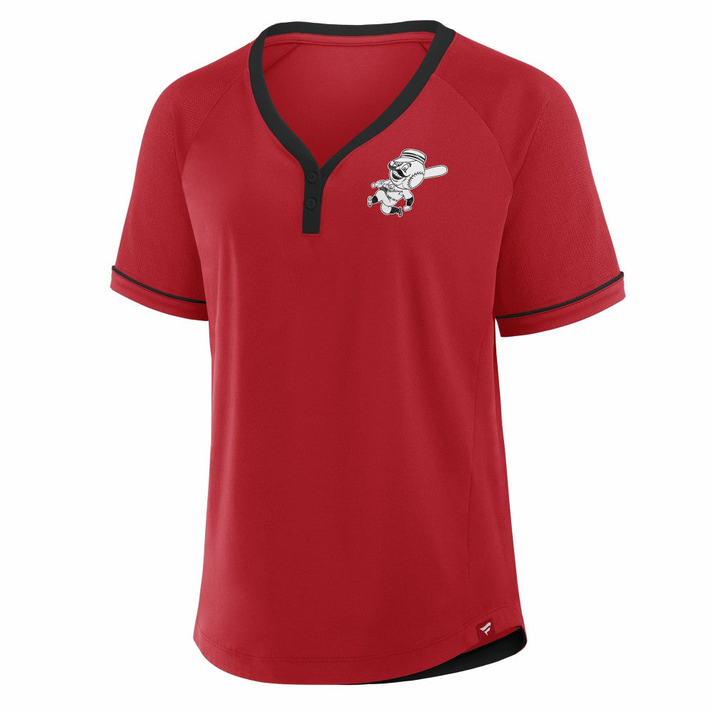 Cincinnati Reds Fanatics Women's Cooperstown Collection League Diva Raglan V-Neck T-Shirt - Red - Fanatics on Sale