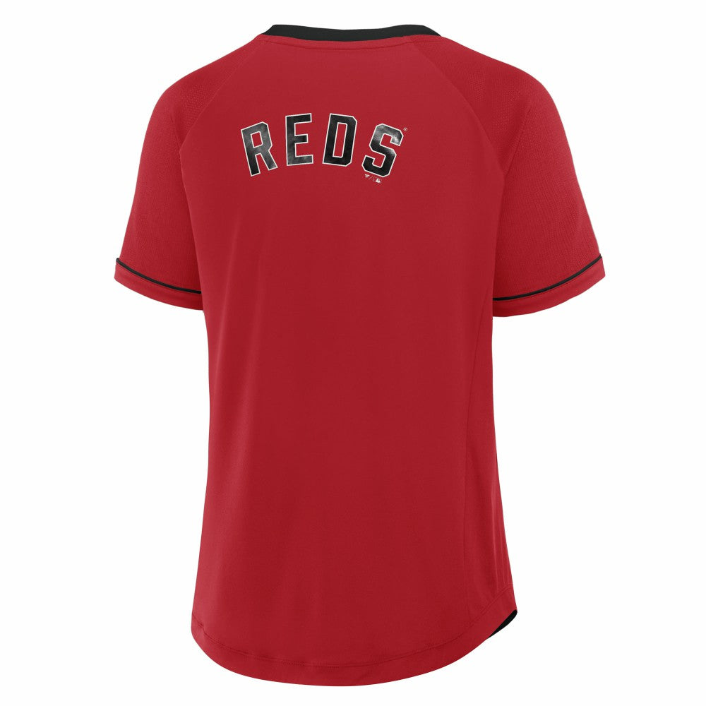 Cincinnati Reds Fanatics Women's Cooperstown Collection League Diva Raglan V-Neck T-Shirt - Red - Fanatics on Sale