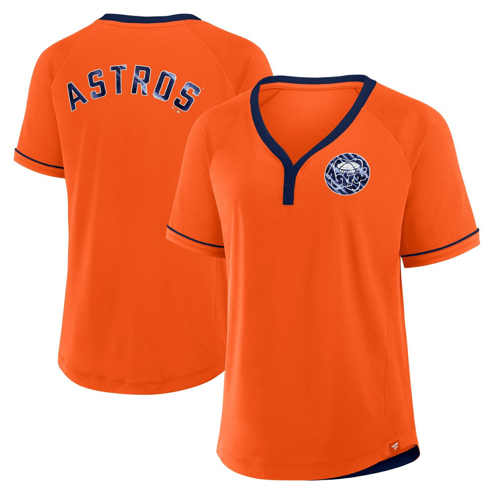 Houston Astros Fanatics Women's Cooperstown Collection League Diva Raglan V-Neck T-Shirt - Orange - Fanatics Sale