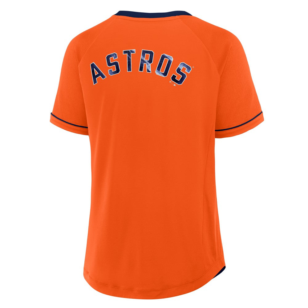 Houston Astros Fanatics Women's Cooperstown Collection League Diva Raglan V-Neck T-Shirt - Orange - Fanatics Sale