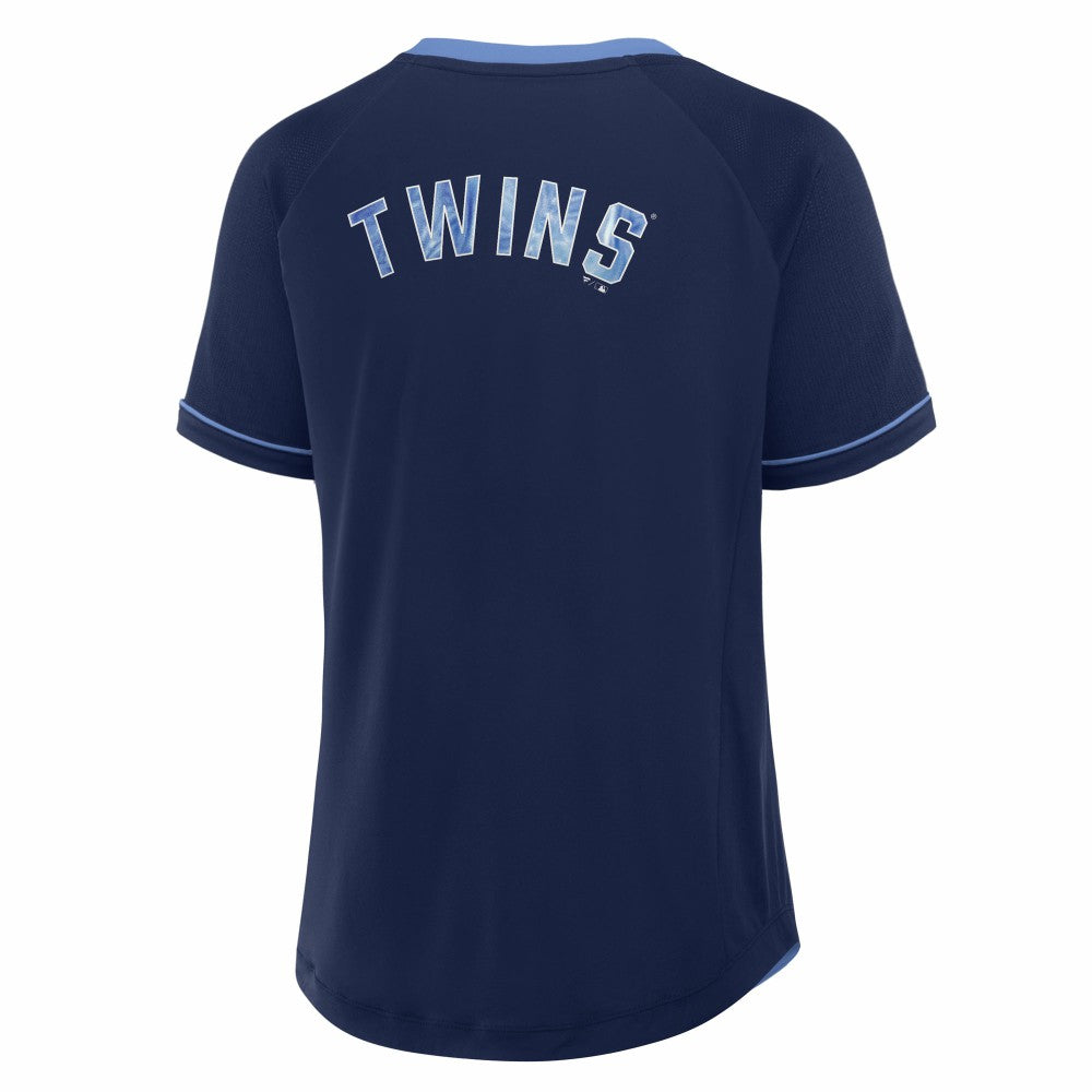 Minnesota Twins Fanatics Women's Cooperstown Collection League Diva Raglan V-Neck T-Shirt - Navy - Fanatics Lifestyle