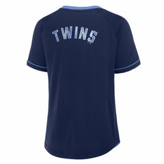 Minnesota Twins Fanatics Women's Cooperstown Collection League Diva Raglan V-Neck T-Shirt - Navy - Fanatics Lifestyle