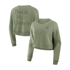 Milwaukee Brewers Fanatics Women's Studio Cropped Pullover Sweatshirt - Olive - Fanatics Lifestyle