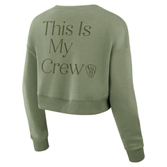 Milwaukee Brewers Fanatics Women's Studio Cropped Pullover Sweatshirt - Olive - Fanatics Lifestyle