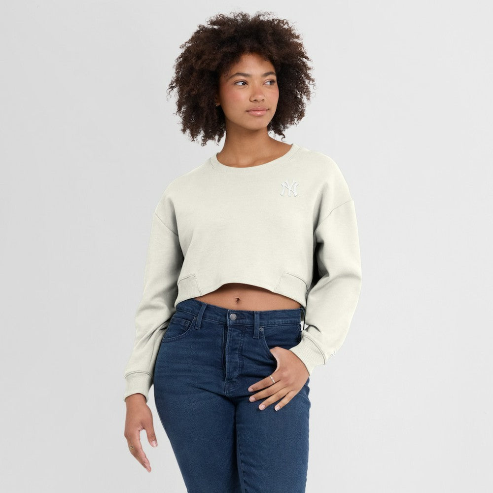 New York Yankees Fanatics Women's Studio Cropped Pullover Sweatshirt - Cream - Fanatics on Sale