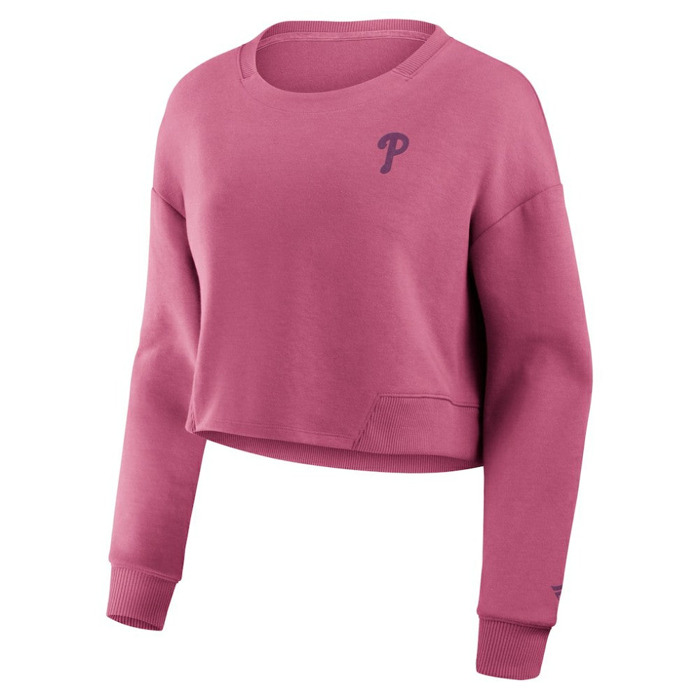Philadelphia Phillies Fanatics Women's Studio Cropped Pullover Sweatshirt - Pink - Fanatics Discount