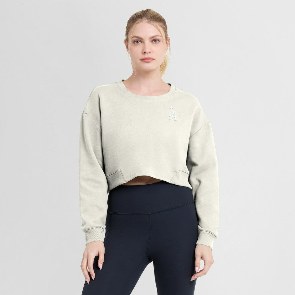 Los Angeles Dodgers Fanatics Women's Studio Cropped Pullover Sweatshirt - Cream - Fanatics Discount