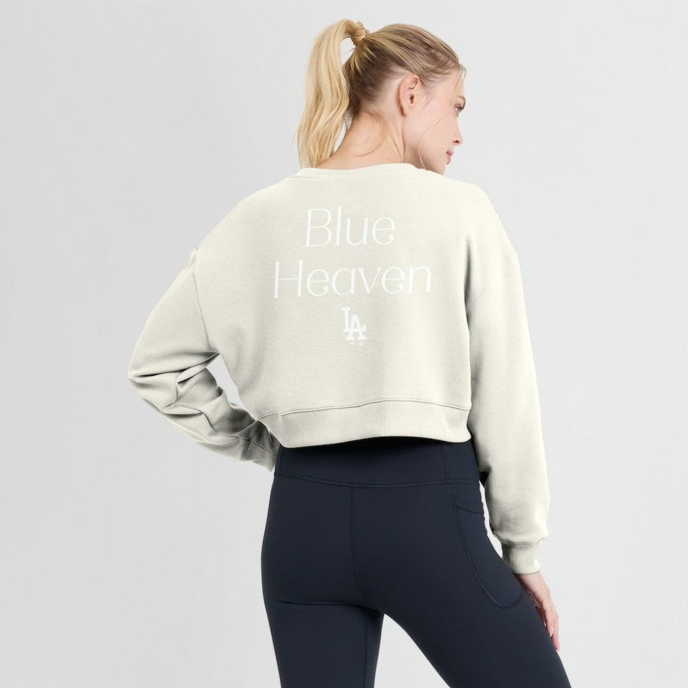Los Angeles Dodgers Fanatics Women's Studio Cropped Pullover Sweatshirt - Cream - Fanatics Discount