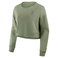 Boston Red Sox Fanatics Women's Studio Cropped Pullover Sweatshirt - Olive - Fanatics Online