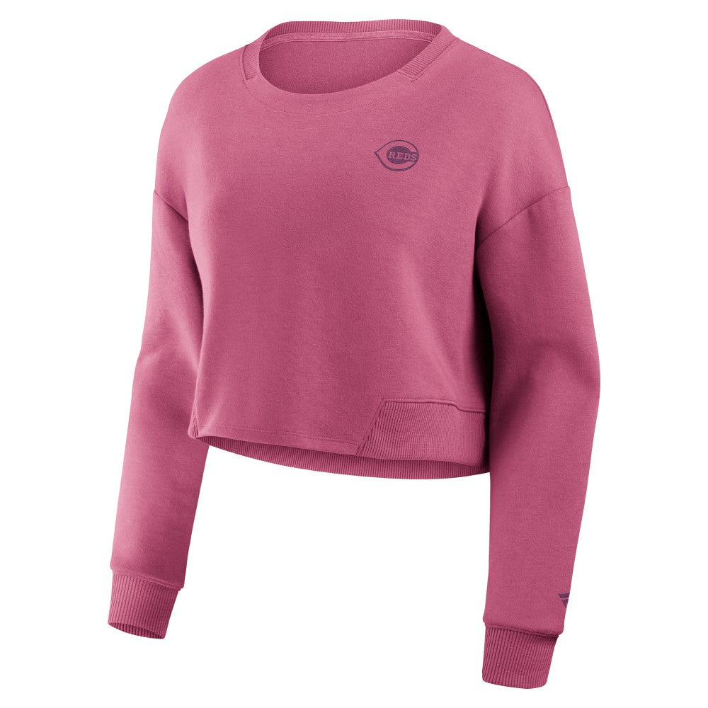 Cincinnati Reds Fanatics Women's Studio Cropped Pullover Sweatshirt - Pink - Fanatics Sale
