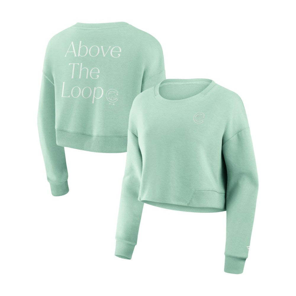Chicago Cubs Fanatics Women's Studio Cropped Pullover Sweatshirt - Mint - Fanatics Discount